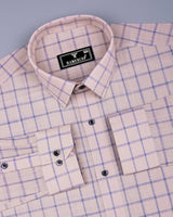 Tipton Cream With Blue Check Linen Cotton Shirt