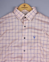 Tipton Cream With Blue Check Linen Cotton Shirt