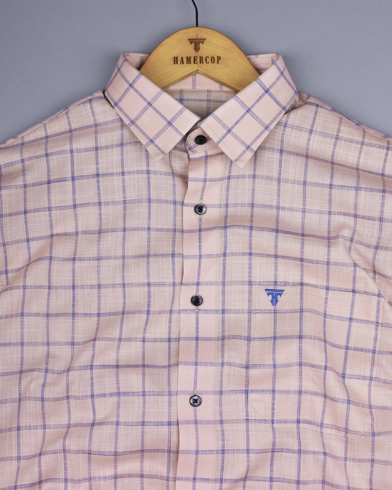 Tipton Cream With Blue Check Linen Cotton Shirt