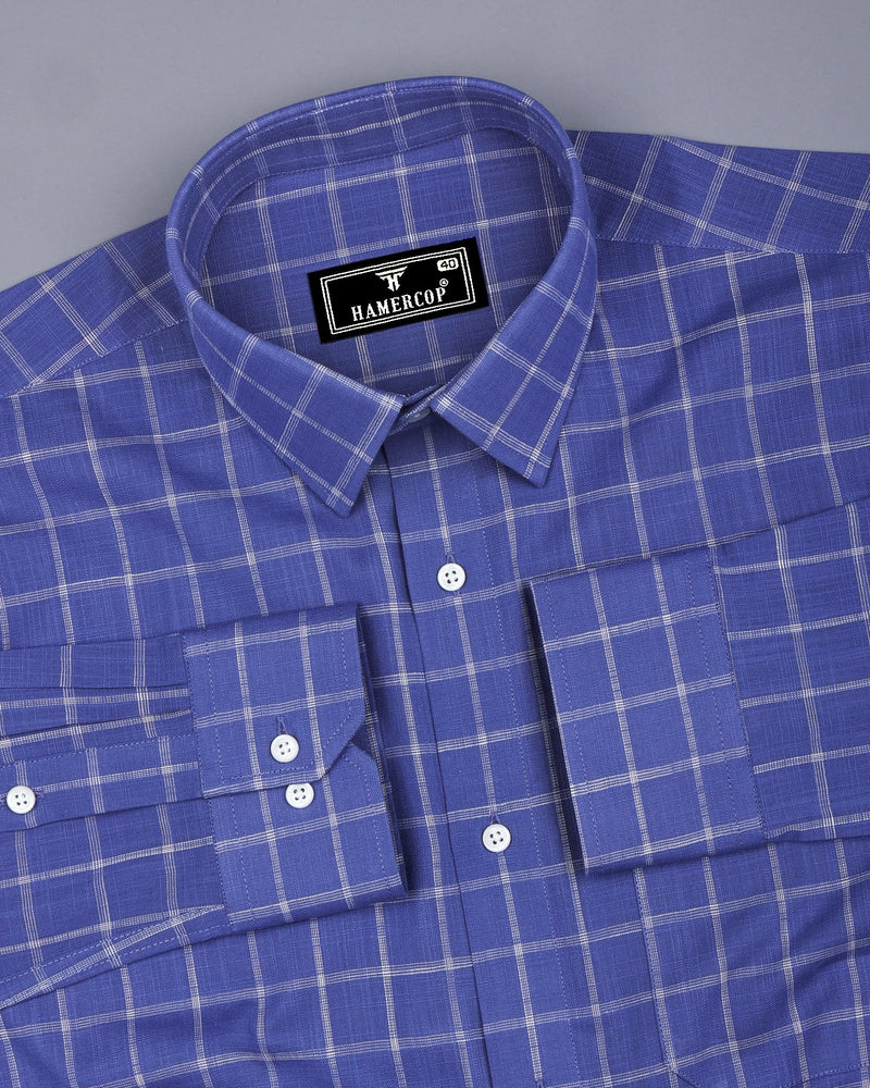 Tipton Blue With Cream Check Linen Cotton Shirt