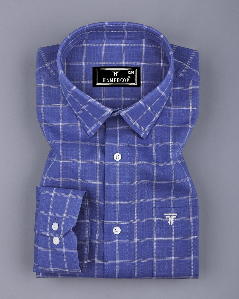 Tipton Blue With Cream Check Linen Cotton Shirt