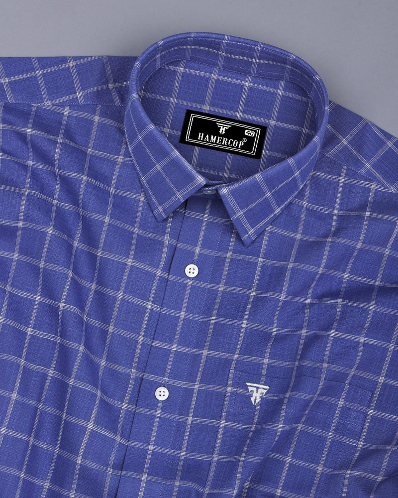 Tipton Blue With Cream Check Linen Cotton Shirt