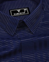 Blue With Silver Dobby Gamming Wrex Weft Stripe Cotton Shirt