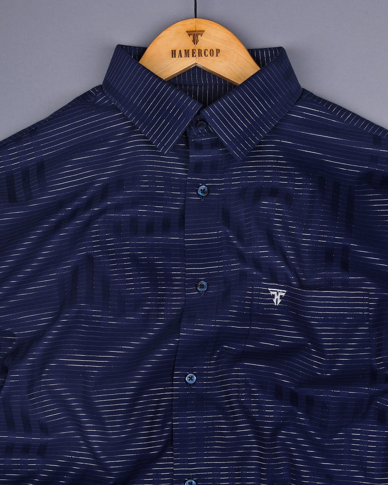 Blue With Silver Dobby Gamming Wrex Weft Stripe Cotton Shirt