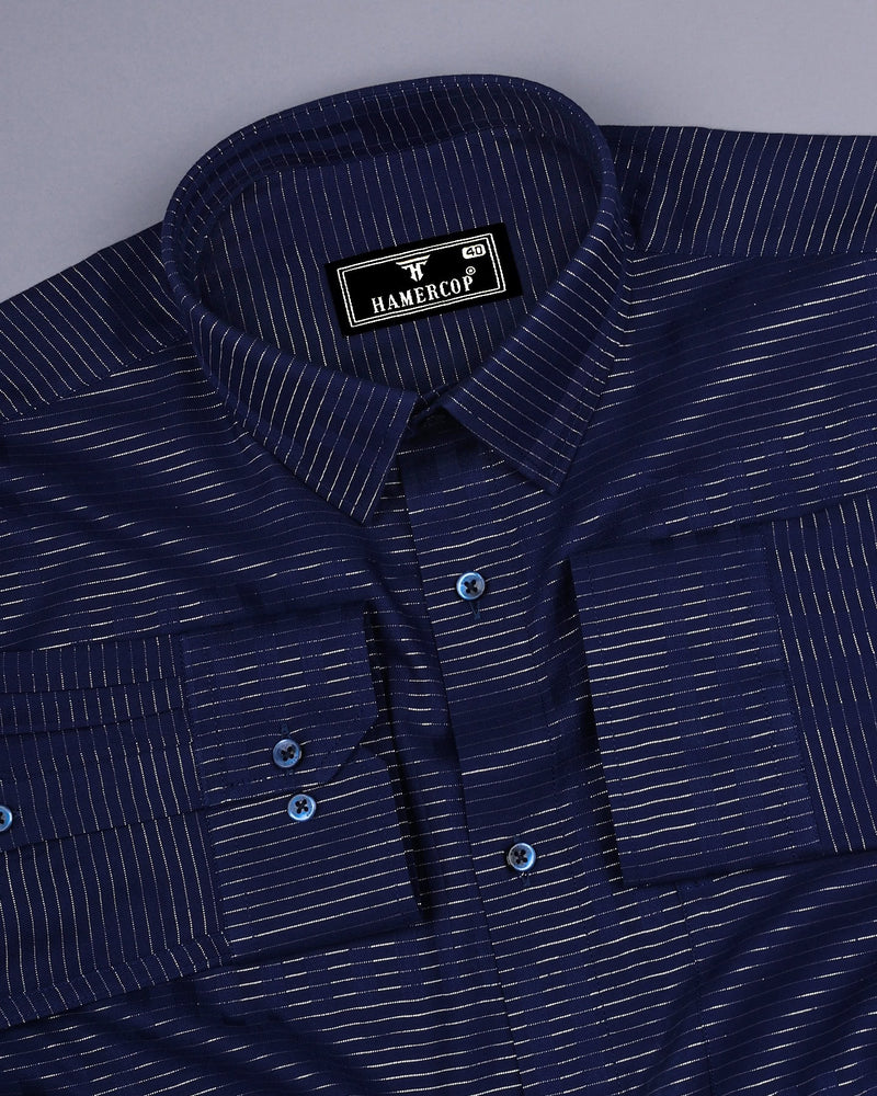 Blue With Silver Dobby Gamming Wrex Weft Stripe Cotton Shirt