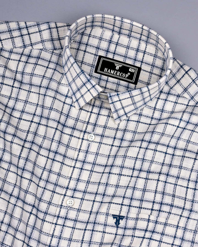 Luzon Blue With Cream Check Dobby Cotton Shirt