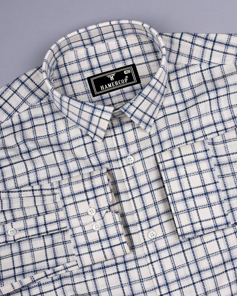 Luzon Blue With Cream Check Dobby Cotton Shirt