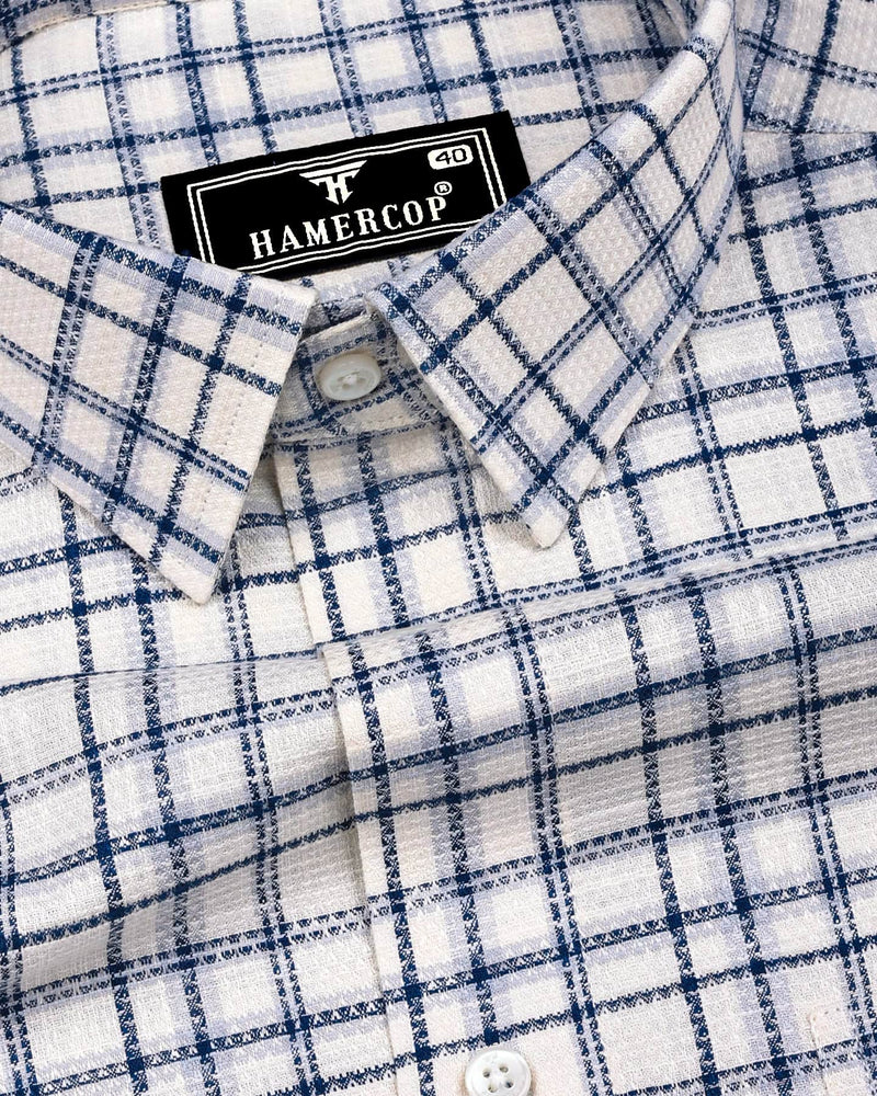 Luzon Blue With Cream Check Dobby Cotton Shirt