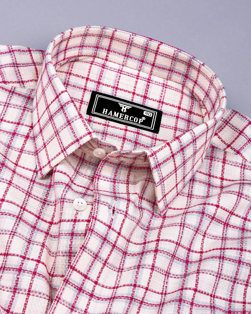 Luzon Pink With Cream Check Dobby Cotton Shirt