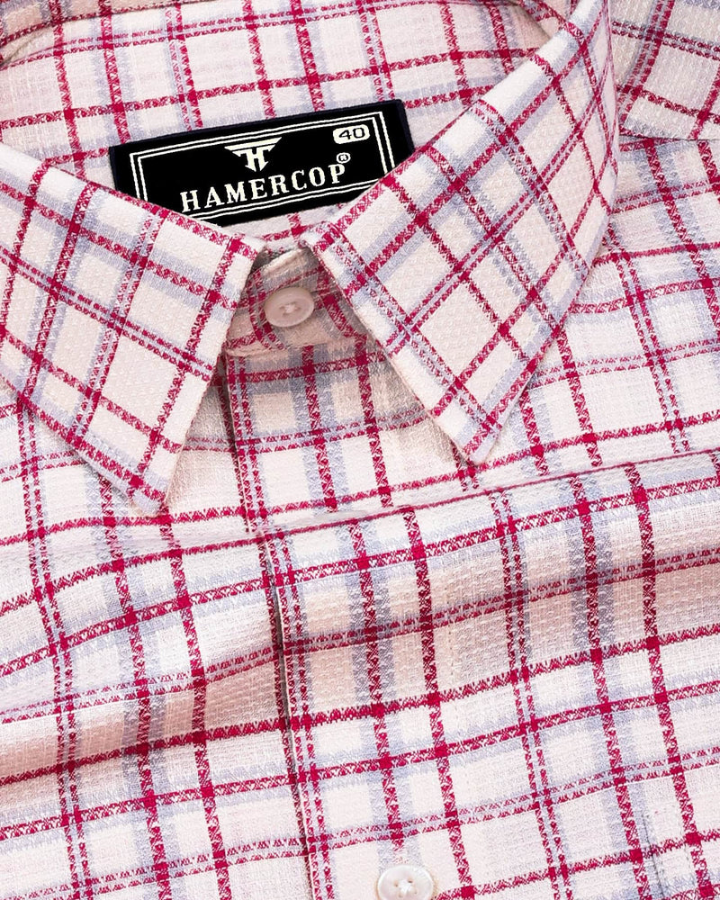 Luzon Pink With Cream Check Dobby Cotton Shirt