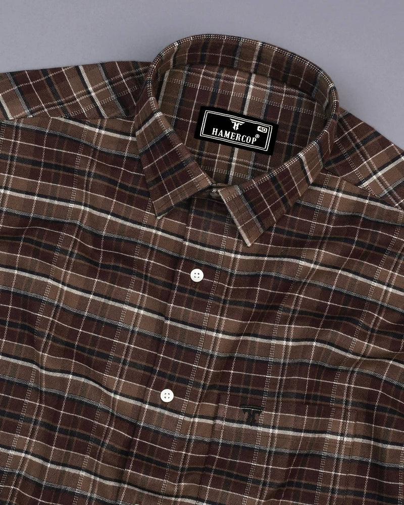 Sidon Brown Plaid Flannel Twill Check Cotton Shirt