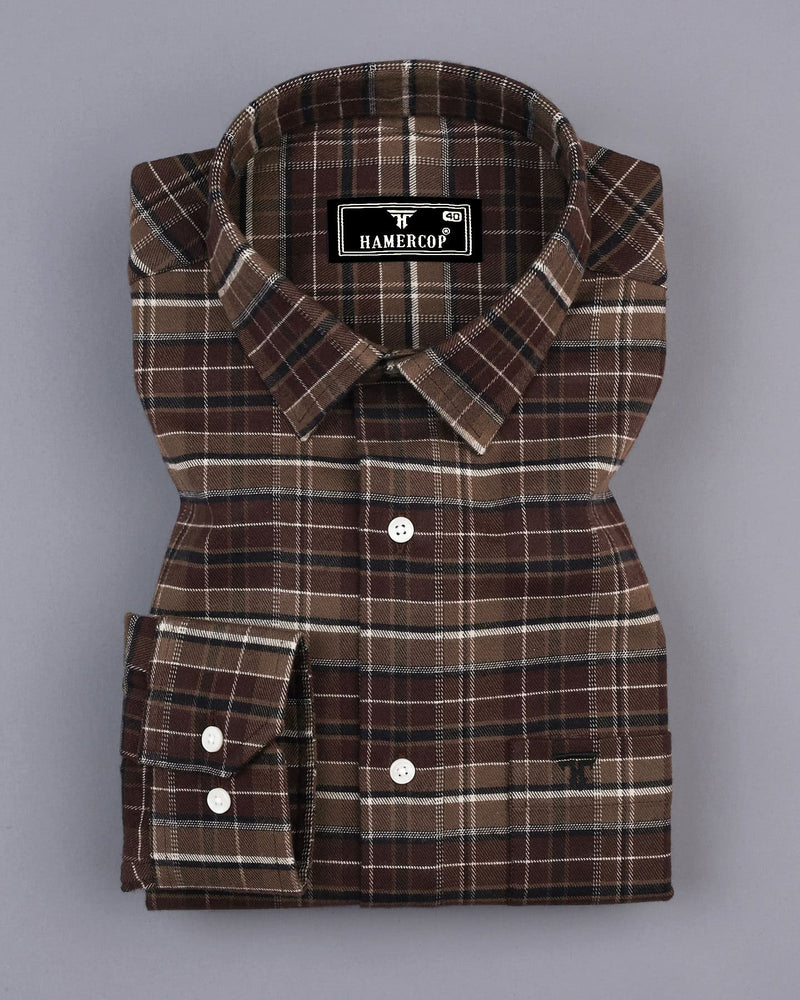 Sidon Brown Plaid Flannel Twill Check Cotton Shirt