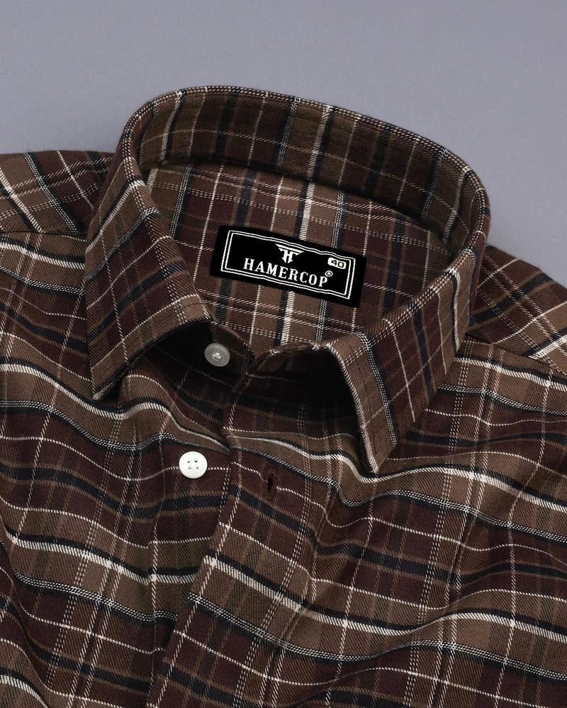 Sidon Brown Plaid Flannel Twill Check Cotton Shirt