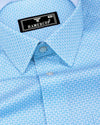 Selfoss Blue With White Printed Designer Cotton Shirt