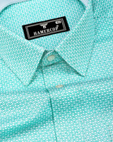 Selfoss Green With White Printed Designer Cotton Shirt