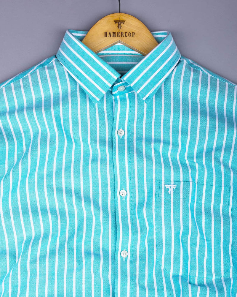 Lapis AquaBlue With White Stripe Oxford Cotton Shirt