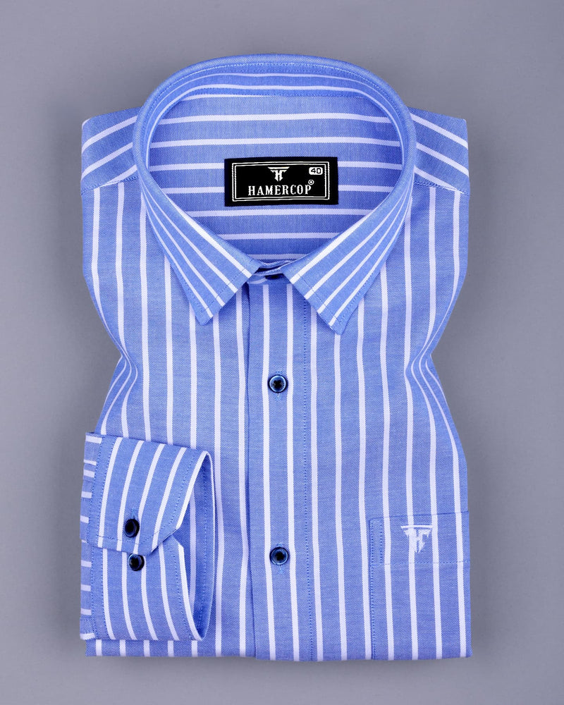 Lapis Blue With White Stripe Oxford Cotton Shirt