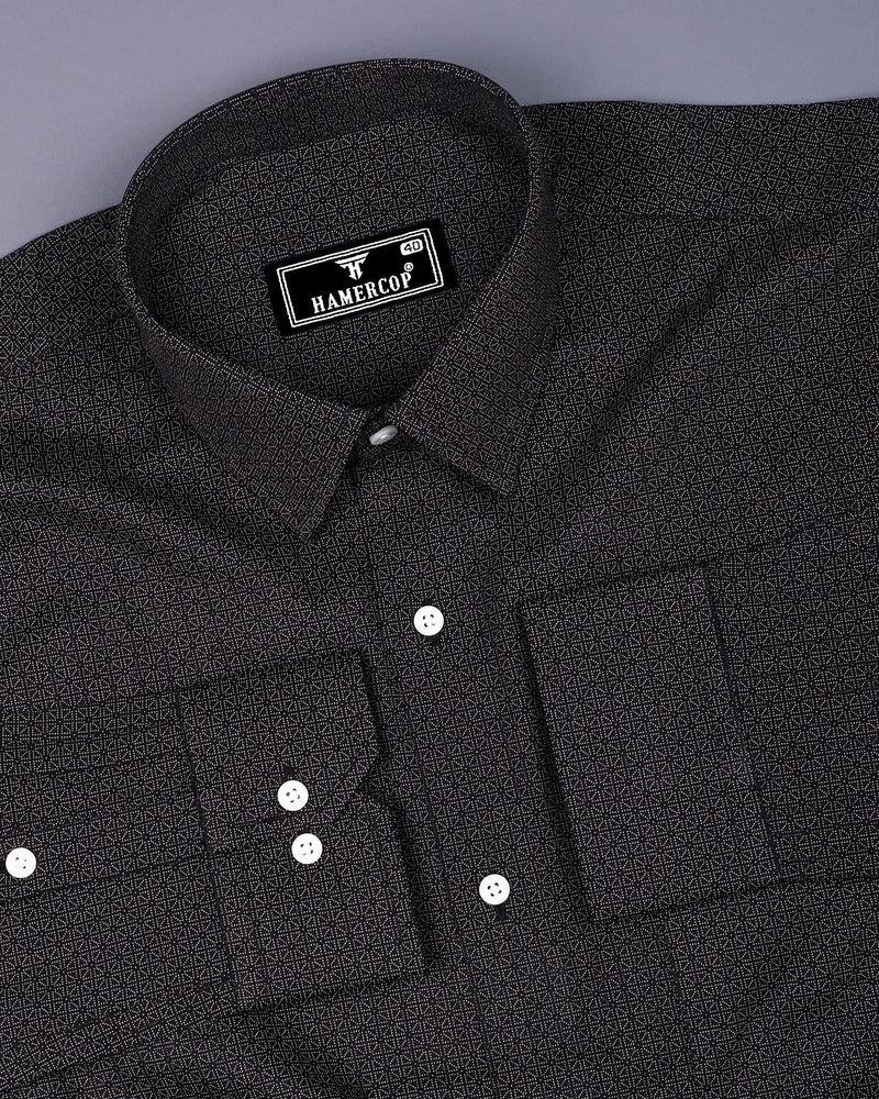 Icon Black With Cream Printed Dobby Cotton Shirt