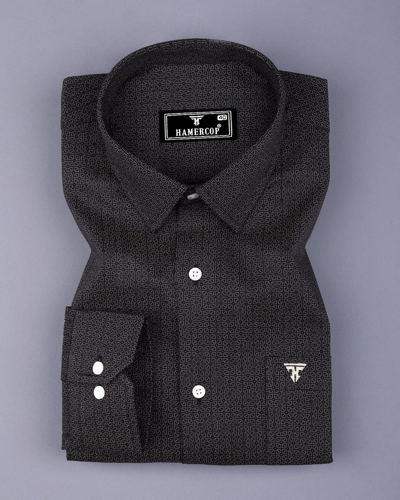 Icon Black With Cream Printed Dobby Cotton Shirt