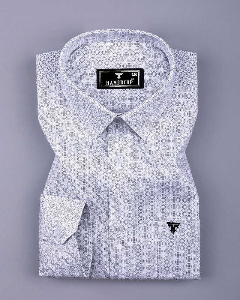 Icon White With Black Printed Dobby Cotton Shirt