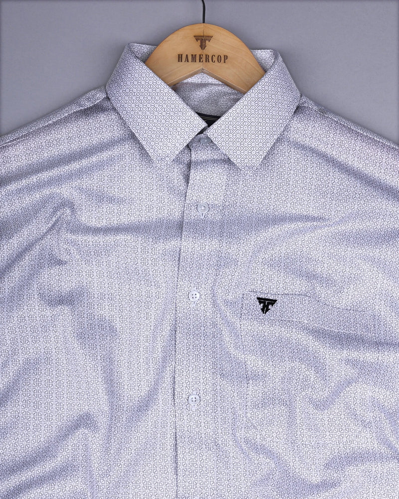 Icon White With Black Printed Dobby Cotton Shirt