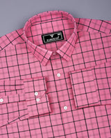 Clifden Pink With Black Check Oxford Cotton Shirt