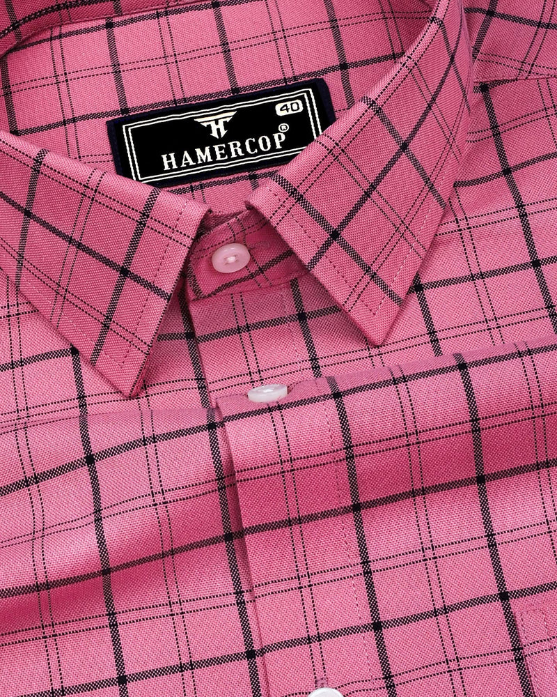 Clifden Pink With Black Check Oxford Cotton Shirt