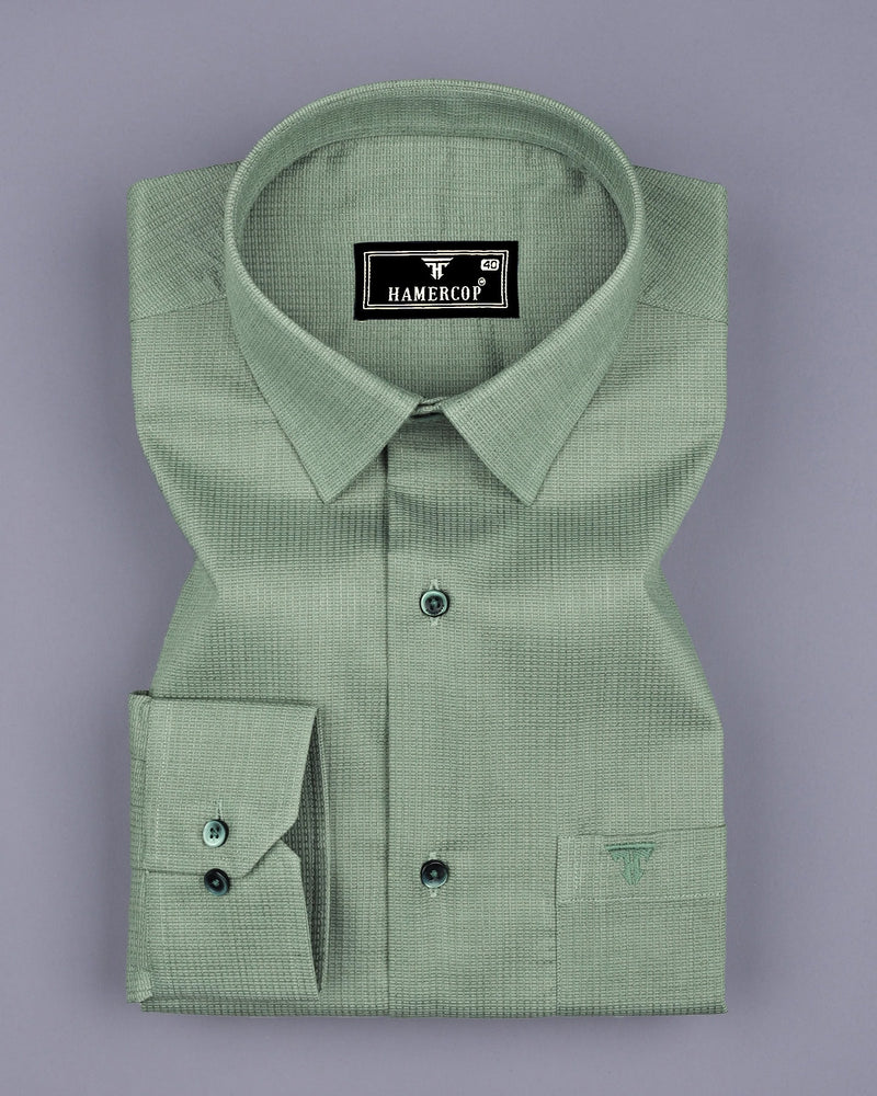 Modesto Green Textured Solid Dobby Cotton Shirt