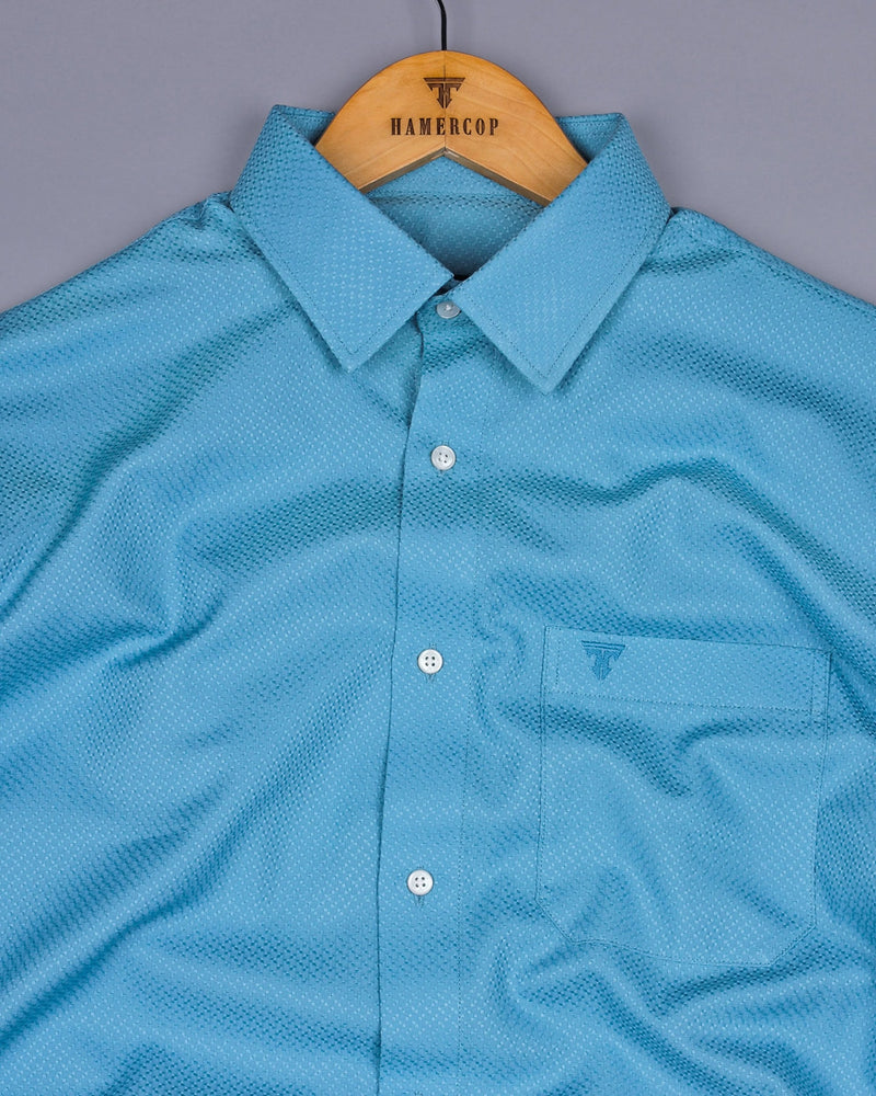 Universe Blue Dobby Texture Solid Cotton Shirt