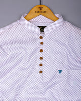 Charming Pink With Blue Printed White Cotton Shirt Style Kurta