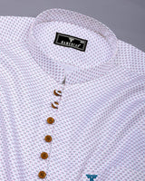 Charming Pink With Blue Printed White Cotton Shirt Style Kurta