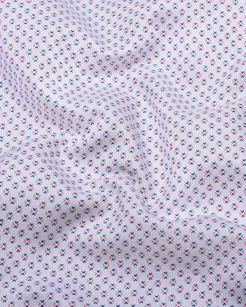 Charming Pink With Blue Printed White Cotton Shirt Style Kurta