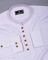 Charming Pink With Blue Printed White Cotton Shirt Style Kurta