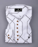 Zinzibar White With Black Thread Art Cotton Shirt Style Kurta