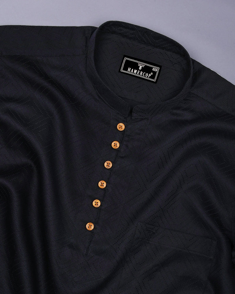 Milestone Black Dobby Textured Shirt Style Kurta