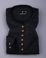 Milestone Black Dobby Textured Shirt Style Kurta
