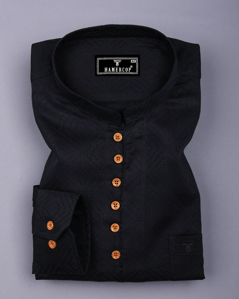 Milestone Black Dobby Textured Shirt Style Kurta