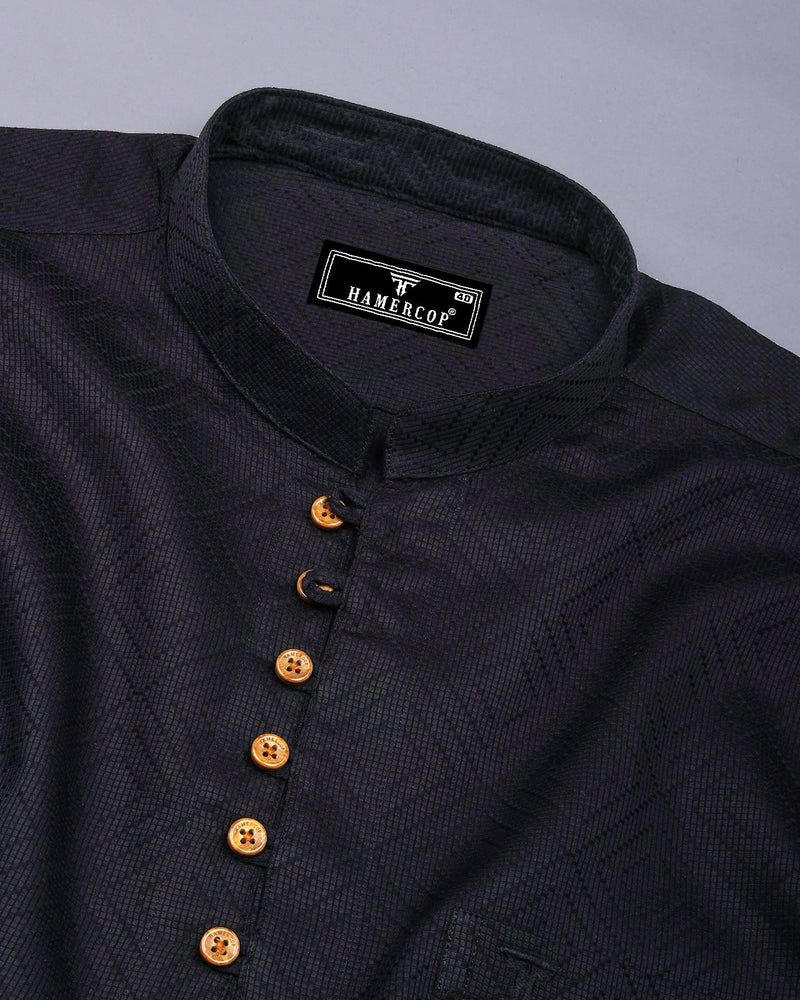 Milestone Black Dobby Textured Shirt Style Kurta
