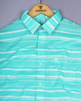 Surftime AquaBlue With White Weft Stripe Amsler Cotton Shirt