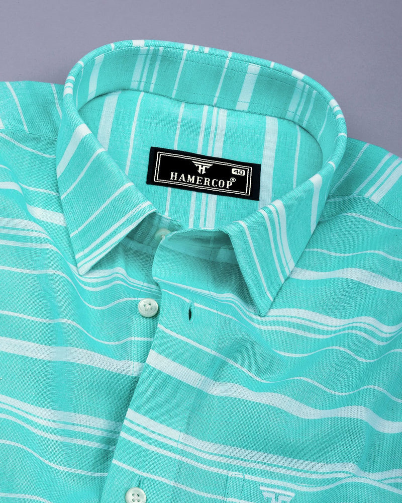 Surftime AquaBlue With White Weft Stripe Amsler Cotton Shirt