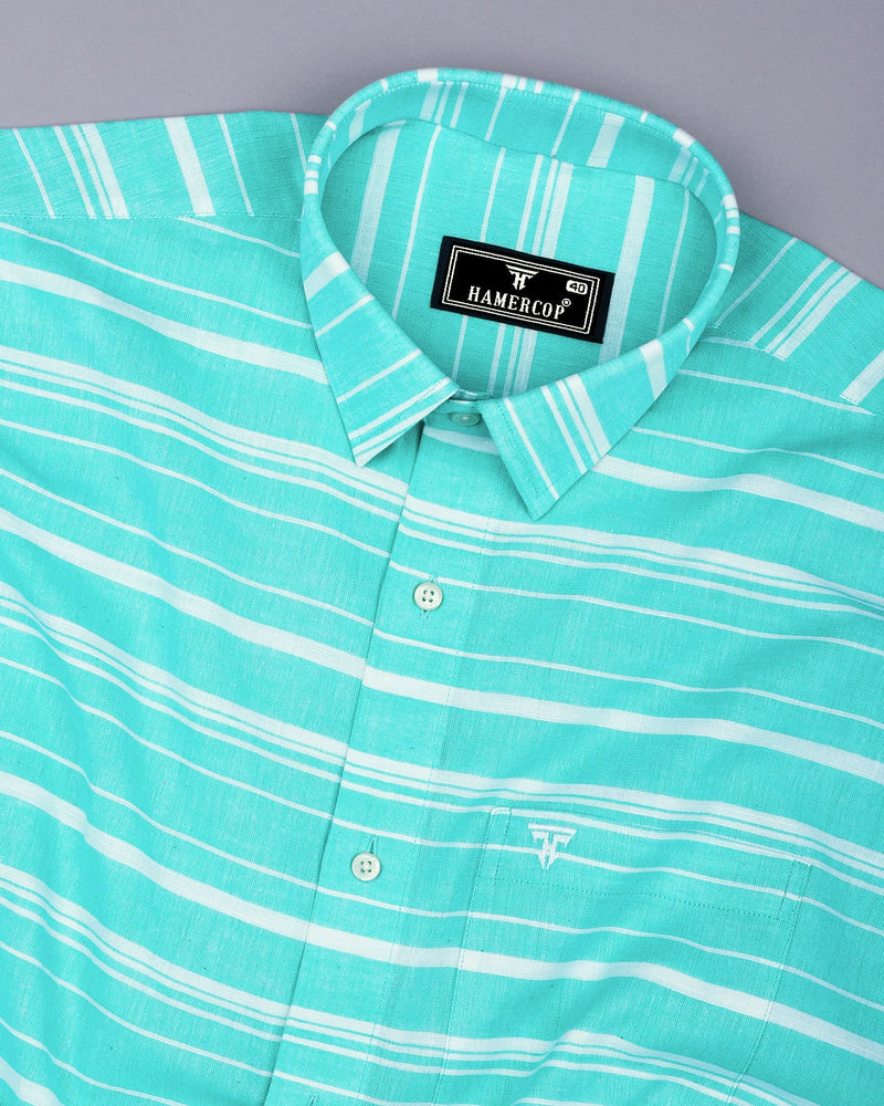 Surftime AquaBlue With White Weft Stripe Amsler Cotton Shirt