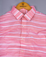 Surftime Peach With White Weft Stripe Linen Cotton Shirt