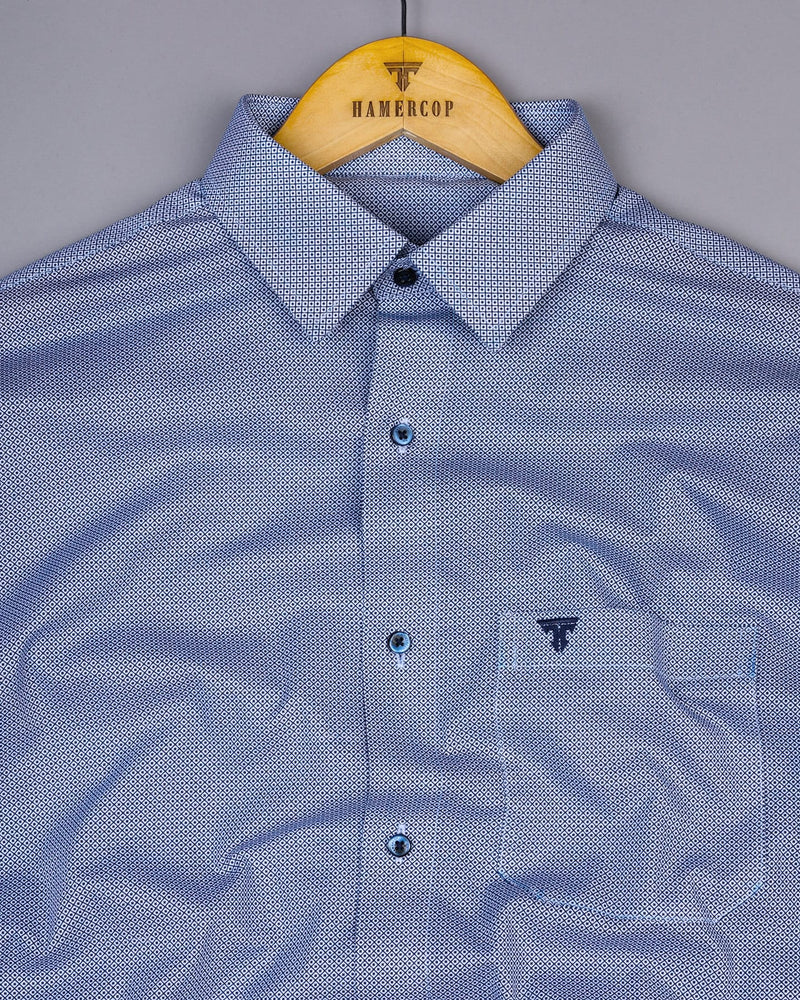 Bilzen Blue With White Printed Cotton Shirt