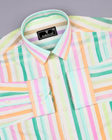 Prism Cream Multicolor Seersucker Candy Stripe Cotton Shirt