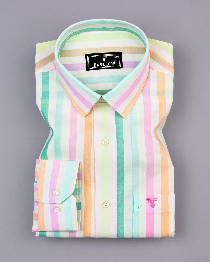 Prism Cream Multicolor Seersucker Candy Stripe Cotton Shirt