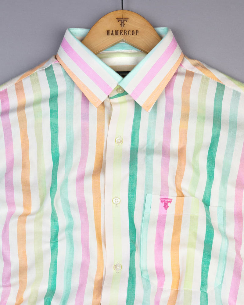 Prism Cream Multicolor Seersucker Candy Stripe Cotton Shirt