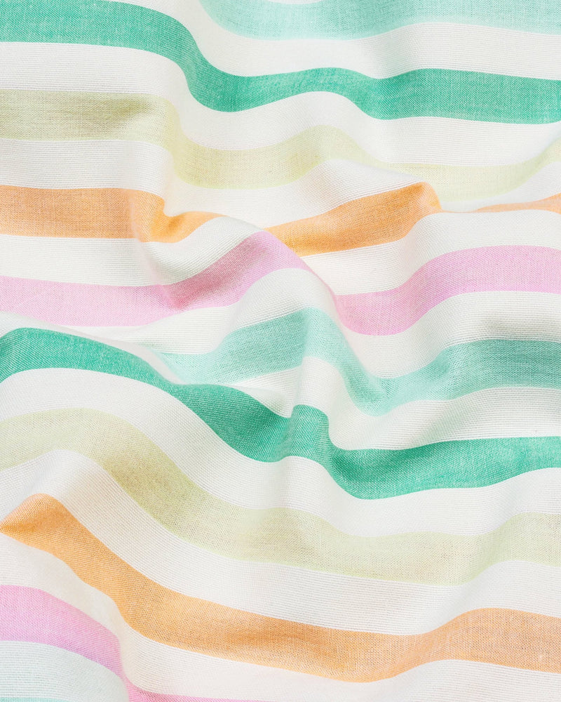 Prism Cream Multicolor Seersucker Candy Stripe Cotton Shirt