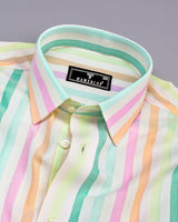 Prism Cream Multicolor Seersucker Candy Stripe Cotton Shirt