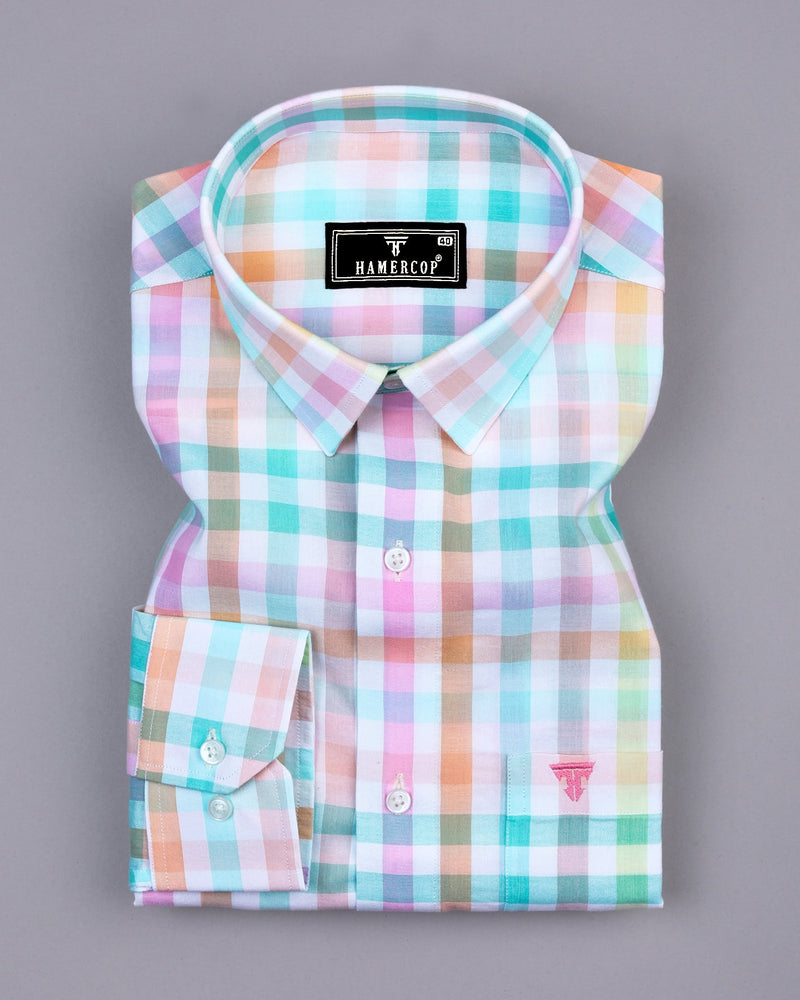 Rainbow Multicolored Seersucker Check Cotton Shirt