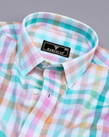 Rainbow Multicolored Seersucker Check Cotton Shirt